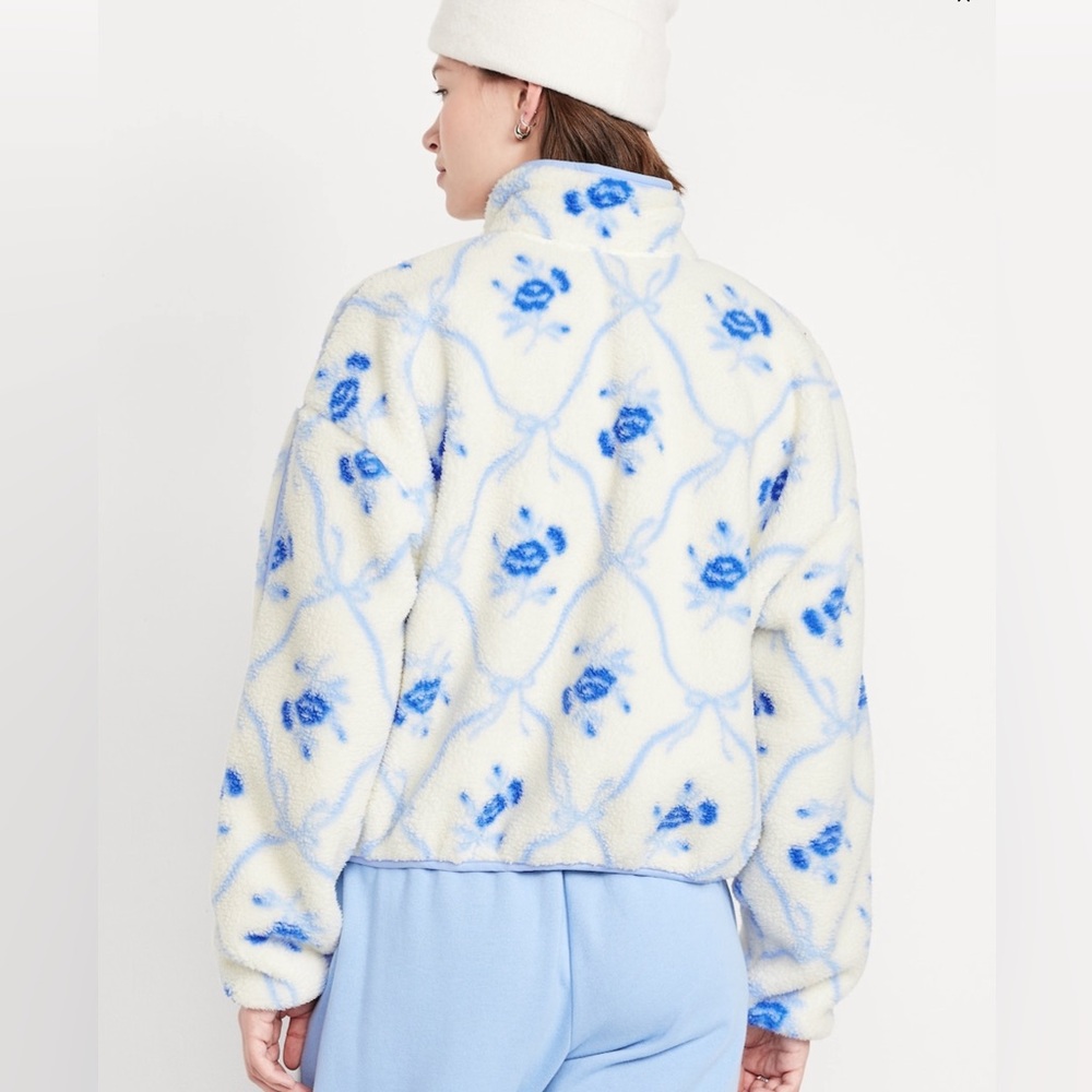 Old Navy Delft Printed Loose Sherpa Quarter Zip Pullover - Picture 2 of 3